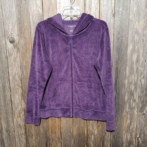 Liz Claiborne Sport XL Track Jacket Velour Purple Zip Casual Athleisure Mod